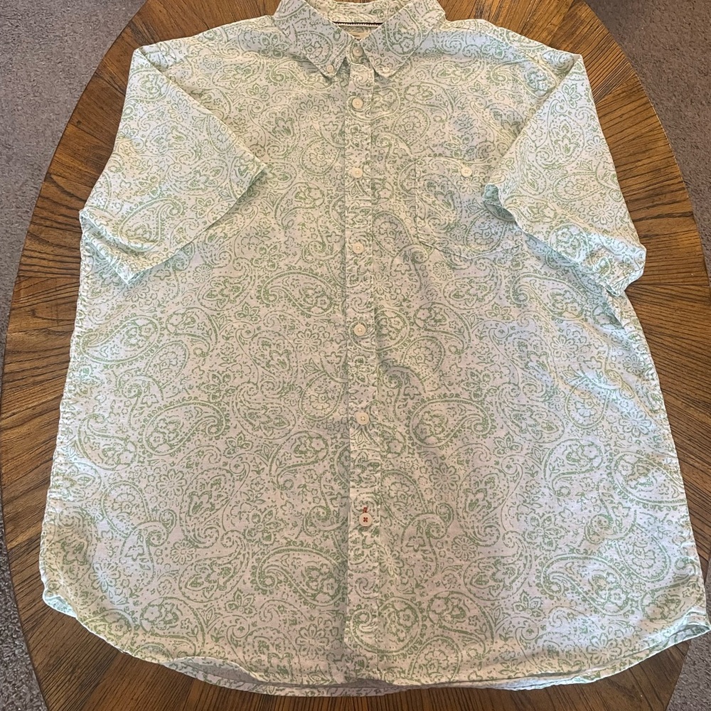 Weatherproof Light Green Paisley Short-Sleeve Button-Down Shirt
